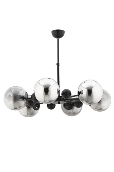 İstanbul Avize İstanbul Avize Nairobi 6'lı Siyah Kasa Füme Glop Camlı Avize