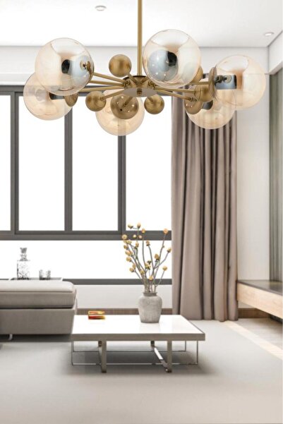 İstanbul Avize İstanbul Avize Nairobi 6'lı Eskitme Kasa Sarı Glop Camlı Avize