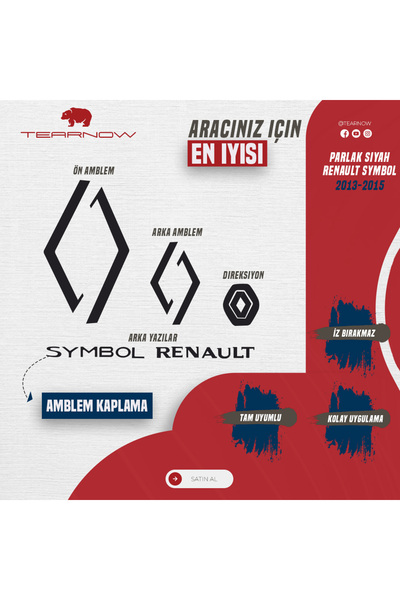 TEARNOW Symbol (2013-2015) Yeni Tarz Amblem Kaplama Sticker - Piano Black, Siyah