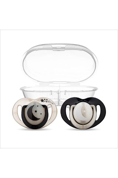 Mamajoo Orthodontic Pacifier, Pearl & Black, 0 Months, Pacifier Storage & Sterilization Boxed, Set of Two