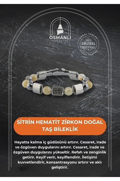OSMANLI DOĞAL TAŞ سوار من حجر الزركون الطبيعي من الهيماتيت والسترين