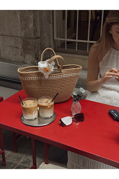 minebag Bucket Shape Beach Women's Shoulder Bag Knit Straw