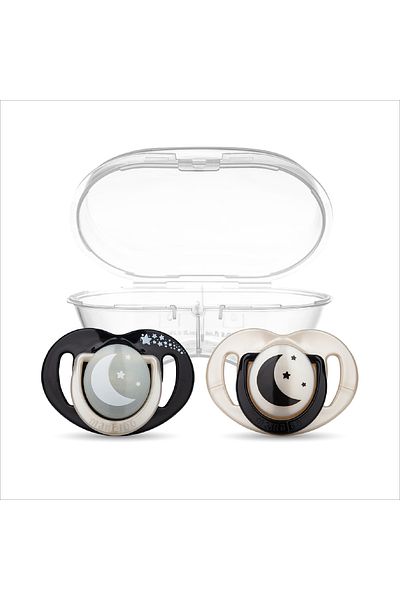 Mamajoo Night & Day 0 Month 2 Pack Black&Pearl Patterned Pacifier with Storage Box