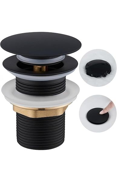 BiXXBi Ventil Lavoar Premium Negru Mat, Pop-Up, Pentru Lavoar Fara Preaplin