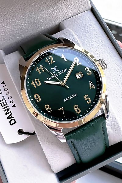 Daniel Klein Men's Wrist Watch 3 Atm Waterproof Green Leather Cord Bracelet Dker2034C4
