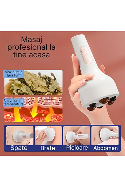 BiXXBi Aparat De Masaj Profesional Cu Pietre Bian, Bile Încălzite, Moxibustie Fără Fum, Masaj Abdominal