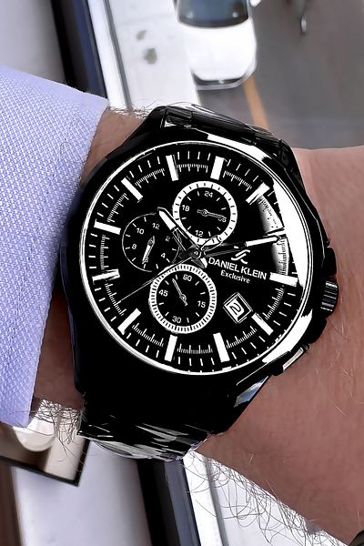 Daniel Klein Black Men's Wrist Watch - Dke2048C5 with Steel Band and Bracelet Gift