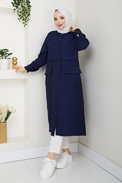 Pamuk Butik Women's Pocket Button Closure Cap Navy Blue