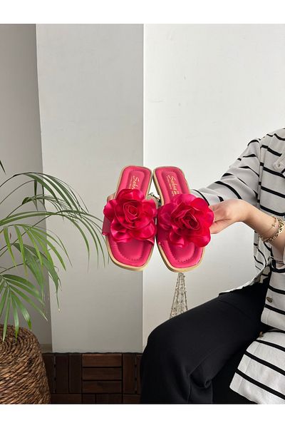 Behtah Kundura Women's Summer Rose Detailed Women's Slippers Sandals Comfortable Light Sole