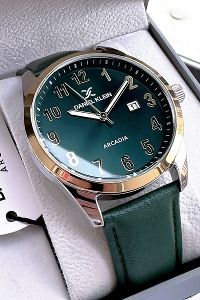 Daniel Klein Men's Wrist Watch 3 Atm Waterproof Green Leather Cord Bracelet Dker2034C4