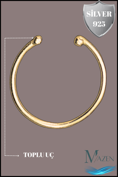 MAZEN 925 Ayar Gümüş Halka Deliksiz Sıkıştırmalı Kıstırmalı Fake Hızma Gold Renk