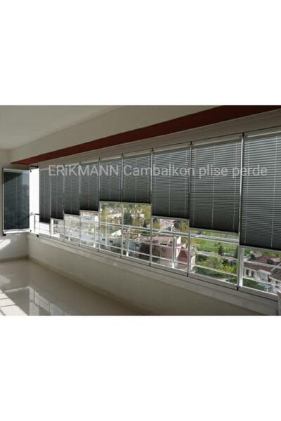 ERİKMANN Cam Balkon Perdesi Yapıştırmalı Plise Perde 102 Gr/m2 Antrasit Profi...