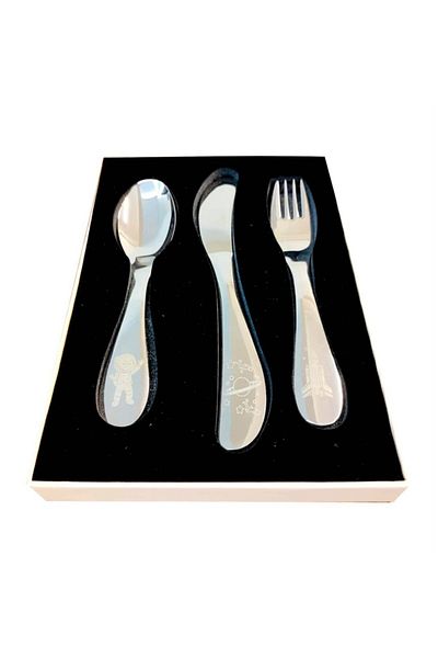 emze çocuk Stainless Steel Boxed Children's Fork Spoon Knife Set Astronaut Patterned