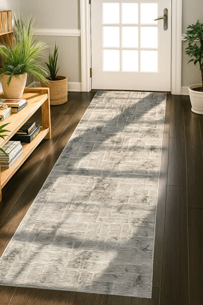 Washable Block Stan Series Non-Slip Base Cutting Roll Carpet Runner,Living Room,Kitchen Grey