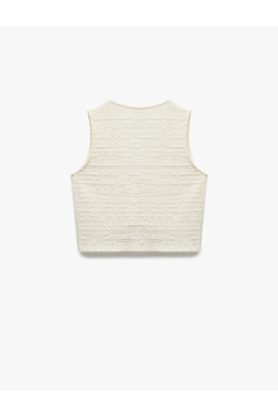 Koton Textured Front Tie Bow Detailed V-Neck Crochet Vest