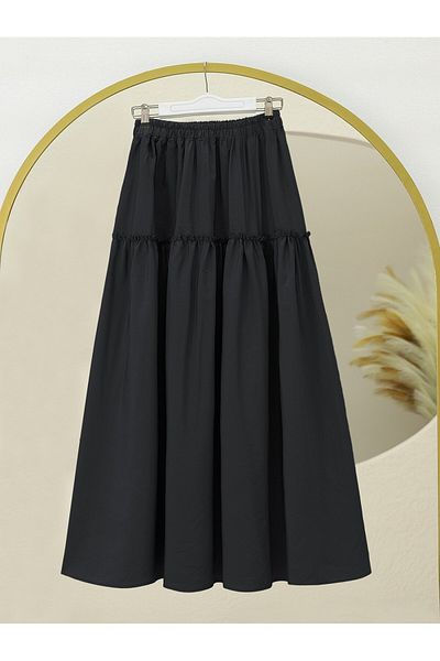 Modamorfo Parted Elastic Waist Kraş Pattern Parachute Skirt - Black