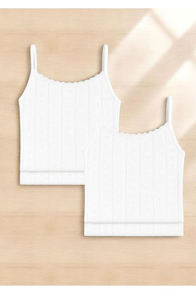 QKK Women's 100% Cotton Jacquard Soft Fabric Ecru Thread Strap 2-Piece Undershirt Qi̇3K13Lk4E