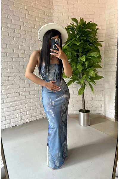 moneta boutique Rochie de damă, fără bretele, cu model, cu fantă