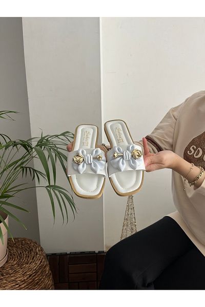 Behtah Kundura Women's Summer Silver Rose Operated Slippers Sandals