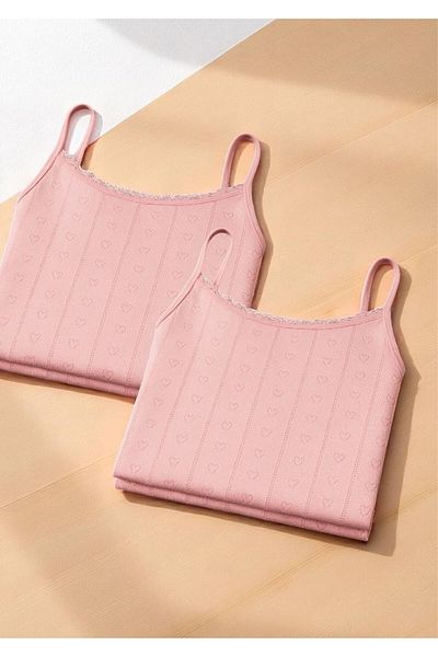 QKK Women's 100% Cotton Jacquard Soft Fabric Powder Rope Strap 2-Piece Undershirt Qi̇3K13Lk4E