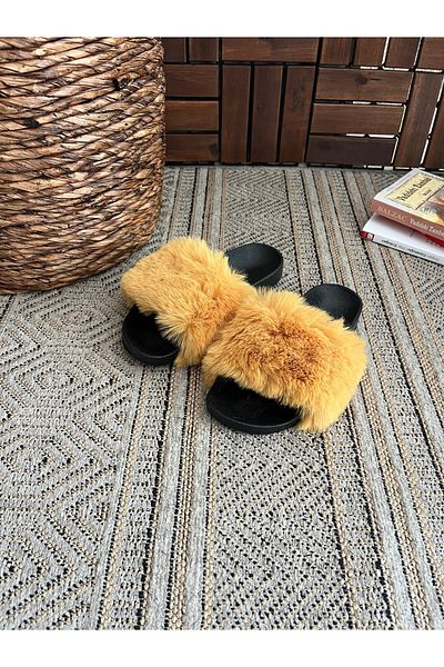 Behtah Kundura Furry Women's Slippers Anatomical Sole Outdoor Indoor Dowry Guest Slippers