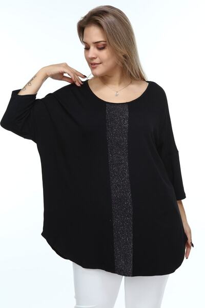 Alesia Μαύρη γυναικεία μπλούζα με λαμπερό μανίκι