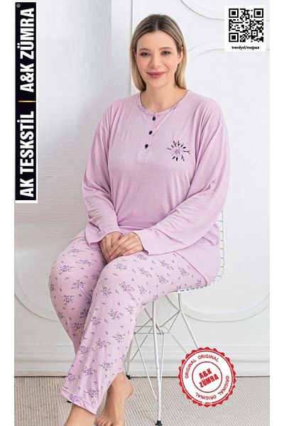 A&K ZÜMRA Natural Viscose Mother Model Summer Women's Pajama Set Pink