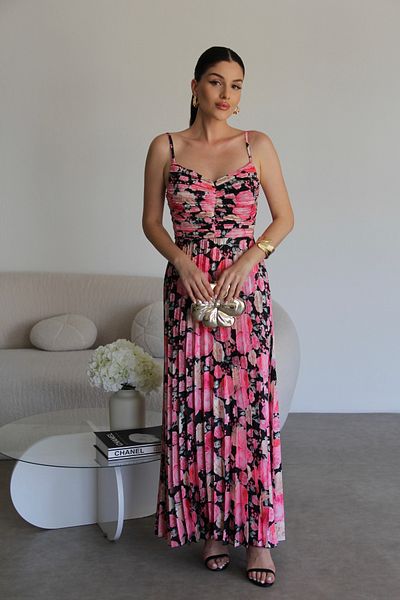 Julidress Φόρεμα με πλισέ λουλούδια με στράπλες λαιμόκοψη Premium σατέν