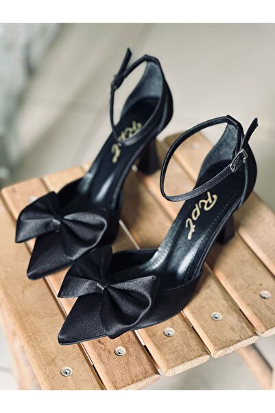 Mida Shoes 1055 Siyah Saten Topuklu Ayakkabı
