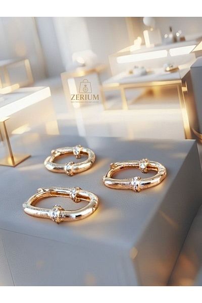 ZERİUM Sparkling Lines Elegant Oval Earrings Set