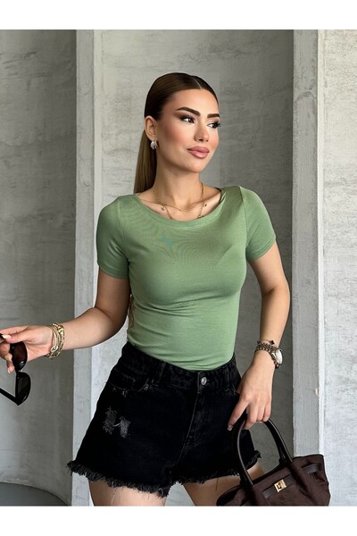 modazoom Γυναικεία μπλούζα με κοντό μανίκι με λαιμόκοψη