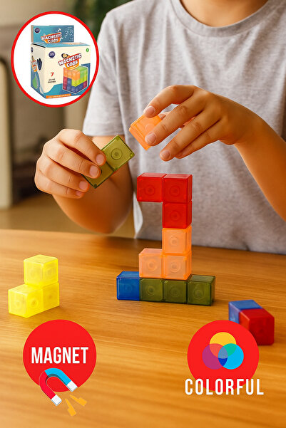 TOYFEST Renkli Şeffaf 7 Parçalı Mıknatıslı 3X3 Manyetik Küp Zeka Sabır Rübik Küpü