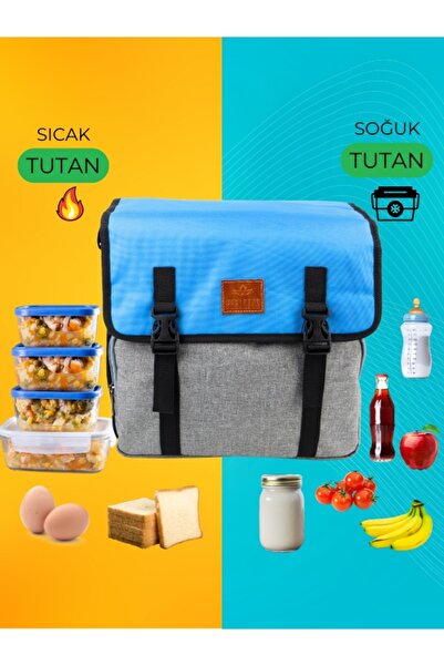 PERLOTUS Cold and Warm Insulated Thermal Thermos Food and Beverage Bag with Ice Battery Gift Gray