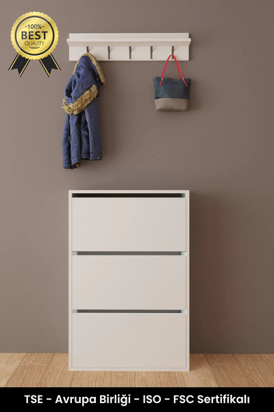 B3 Concept 3 Kapaklı Kayar Raflı 1. Kalite Ayakkabılık Düşer Kapaklı Modern Kapalı Ayakkabı Dolabı