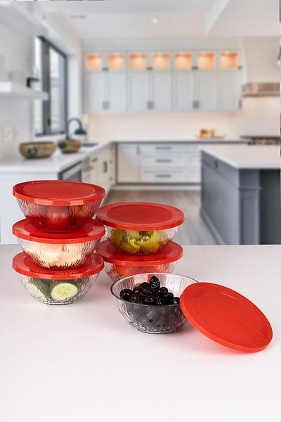 Karçiçeği Home 6-Piece Breakfast Storage Container Glass Vacuum Lid Model