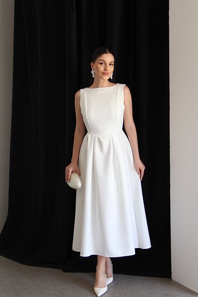 Julidress Λευκό φόρεμα με πλισέ μίντι μήκους με μολύβι