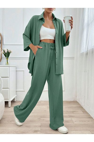 New Lune Women's Clothing Wrinkle Fabric Shirt Pants Suit, Two-Piece Suit, Suitable for Hijab