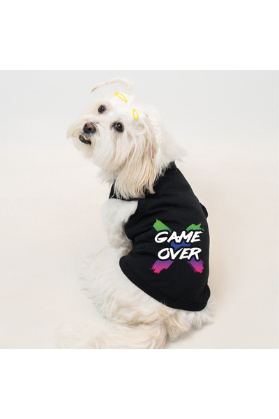 Buddy Store ملابس داخلية للقطط والكلاب - قميص داخلي أسود مطبوع عليه Game Over...