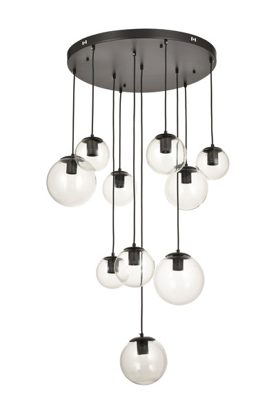 Avizemoda Pigaro 10 lu Şeffaf Camlı Salon Oturma Odası Modern Sarkıt Avize - (Siyah Kasa)
