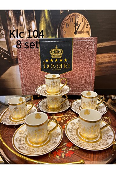 EVRA Bovaria 24K Altın Kabartma Handmade 6 Kişilik Fincan Takımı m3