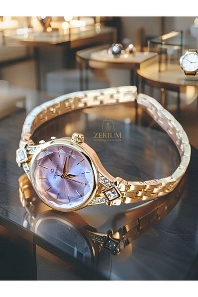 ZERİUM Rhythm of Elegance – Elegant Stone Detailed Thin Cord Women's Wrist Watch - Powder Pink (1 Pcs)