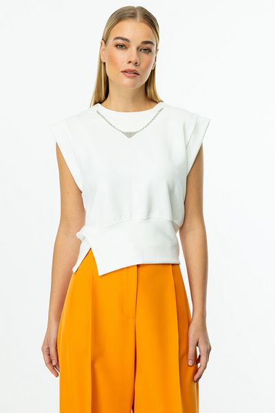 ON 56311 Onteks Chain Detailled Sleeveless Skirt Tip Slit Bluz