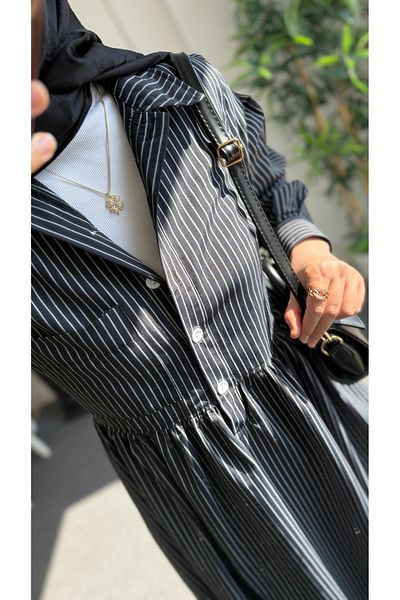 Nisa Nalbantoğlu Black Poplin Shirt Dress