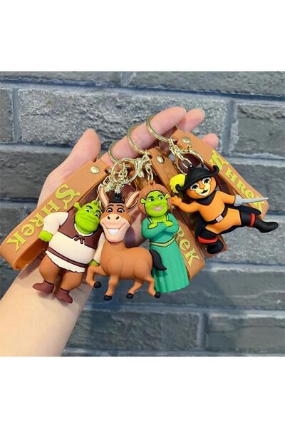 Genel Markalar 4'li Set Anahtarlık 3d Silikon Shrek Lüks Büyük Boy Çanta Akse...