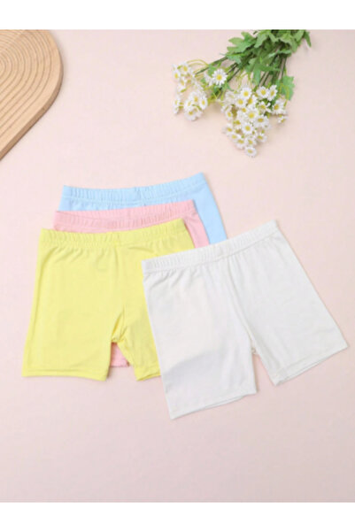 Genel Markalar Penye Beyaz-mavi-sarı-pembe 4'lü Paket Unisex Çocuk Kısa Tayt
