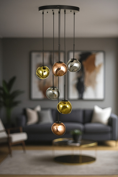 Avizemoda Rainbow 6 lı Asimetrik Desen Camlı Dekor Aydınlatma İçin Modern Sar...