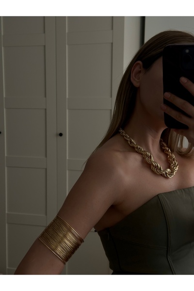 YOUES JEWELRY 316l Çelik Kalın Tel Kelepçe Ayarlanabilir Bileklik Gold Pazu Kelepçe Olarak Da Kullanılabilir