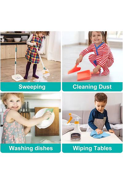 Choice مجموعة واحدة مع صندوق مكونة من 12 قطعة/مجموعة أدوات تنظيف للأطفال ومجموعة أدوات الأعمال المنزلية مع مجرفة ومكنسة ودلو وممسحة