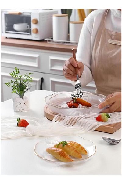 Generic 3-piece Glass Cake Plate Set - Gilded Luxury Cake Set
