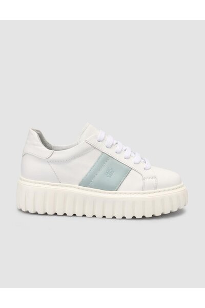 Mona Mae MonaMae 100% piele naturală albă - albastru pantofi sport pentru femei